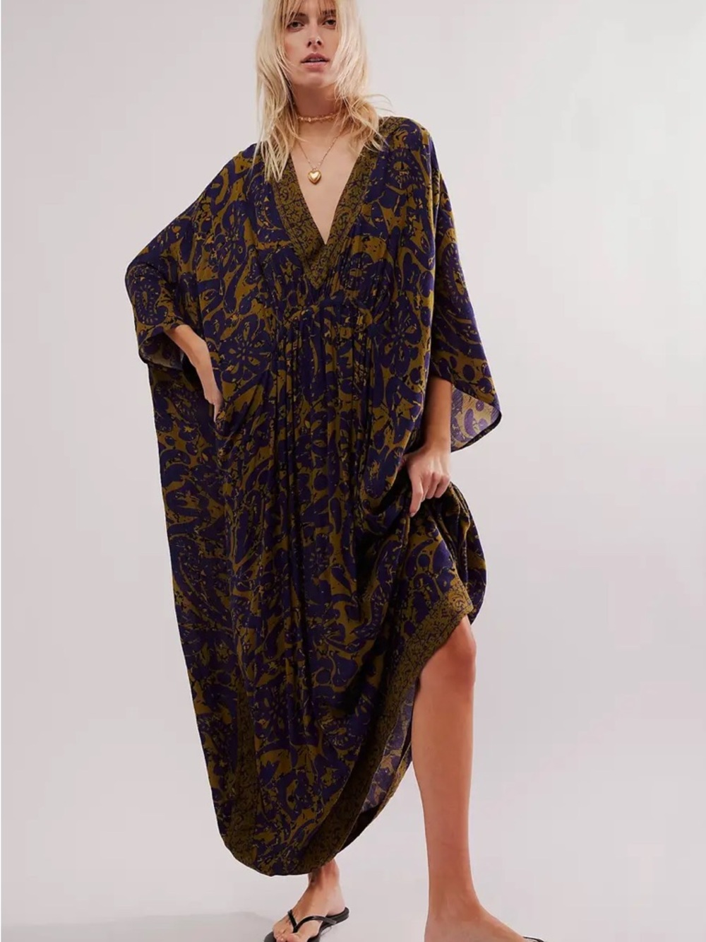 Free People Deep Purple and Olive Printed Maxi Dress